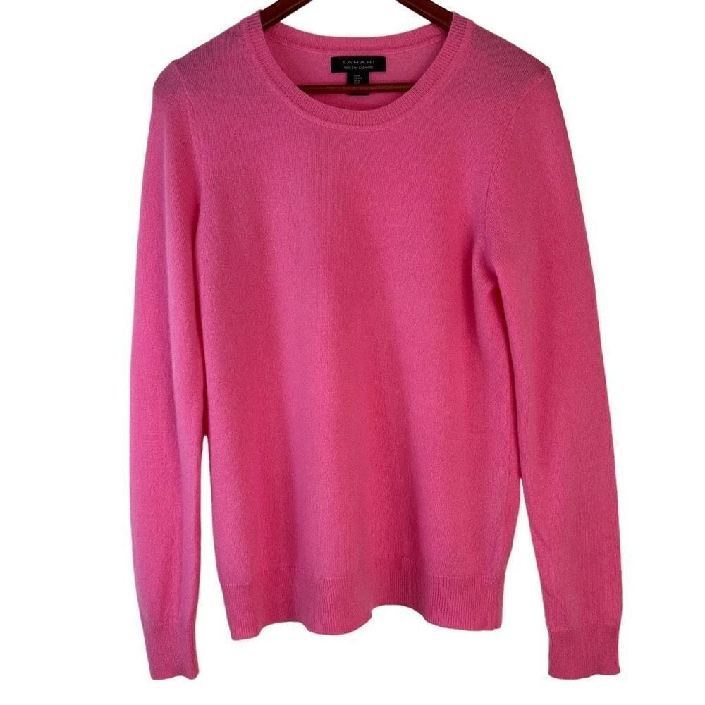 Tahari 100% 2-ply Cashmere Pink Longsleeve Sweater Womens Medium Timeless Casual